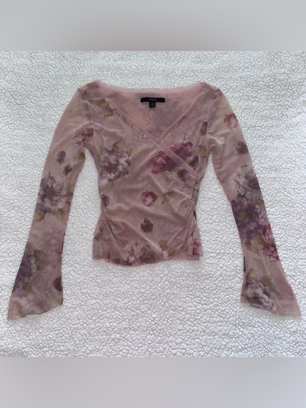 VTG Express Sheer Floral Wrap-Style Long Sleeve Top FAIRY COTTAGE COQUETTE Y2K M